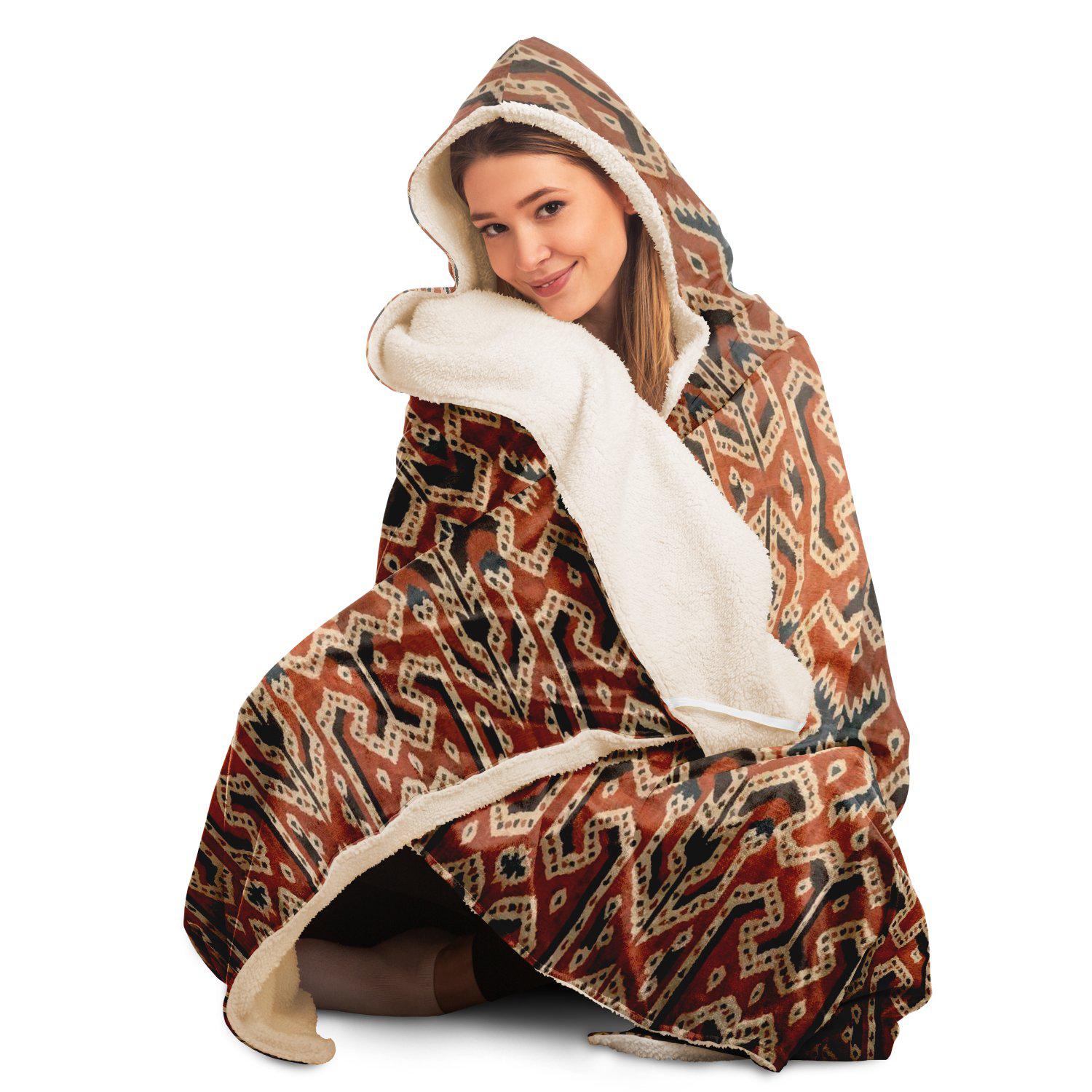 Hooded Blanket - AOP Hooded Blanket, Indonesian Ikat Design