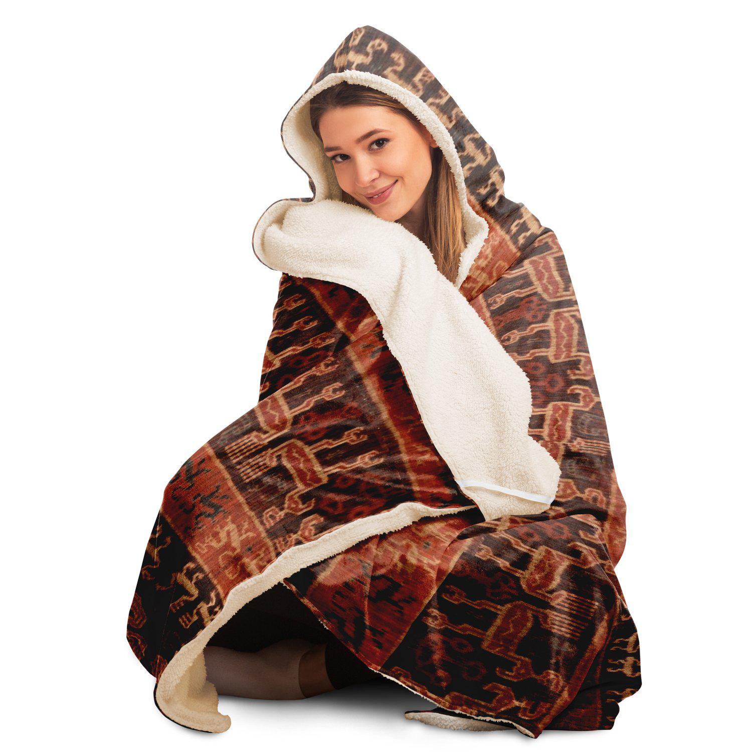 Hooded Blanket - AOP Hooded Blanket, Indonesian Ikat Design