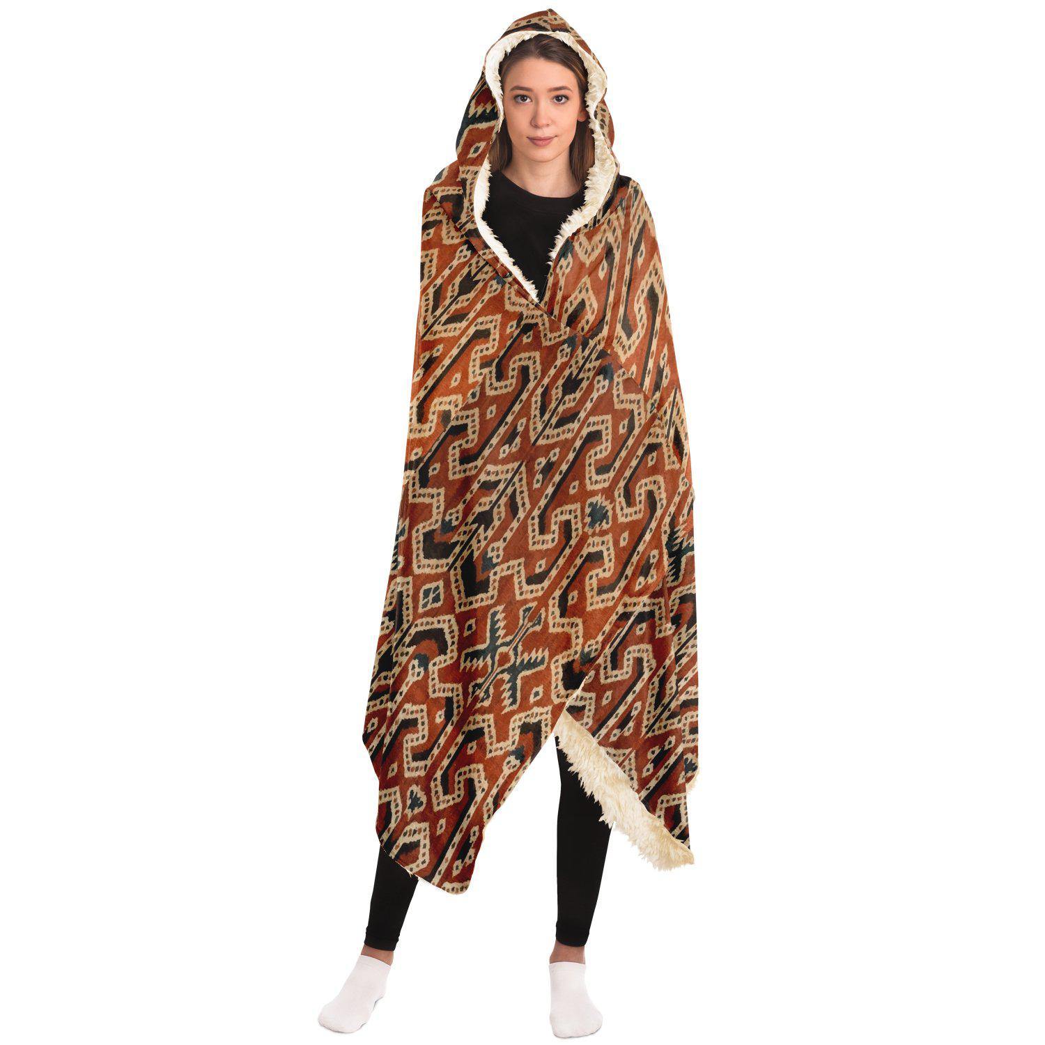 Hooded Blanket - AOP Hooded Blanket, Indonesian Ikat Design