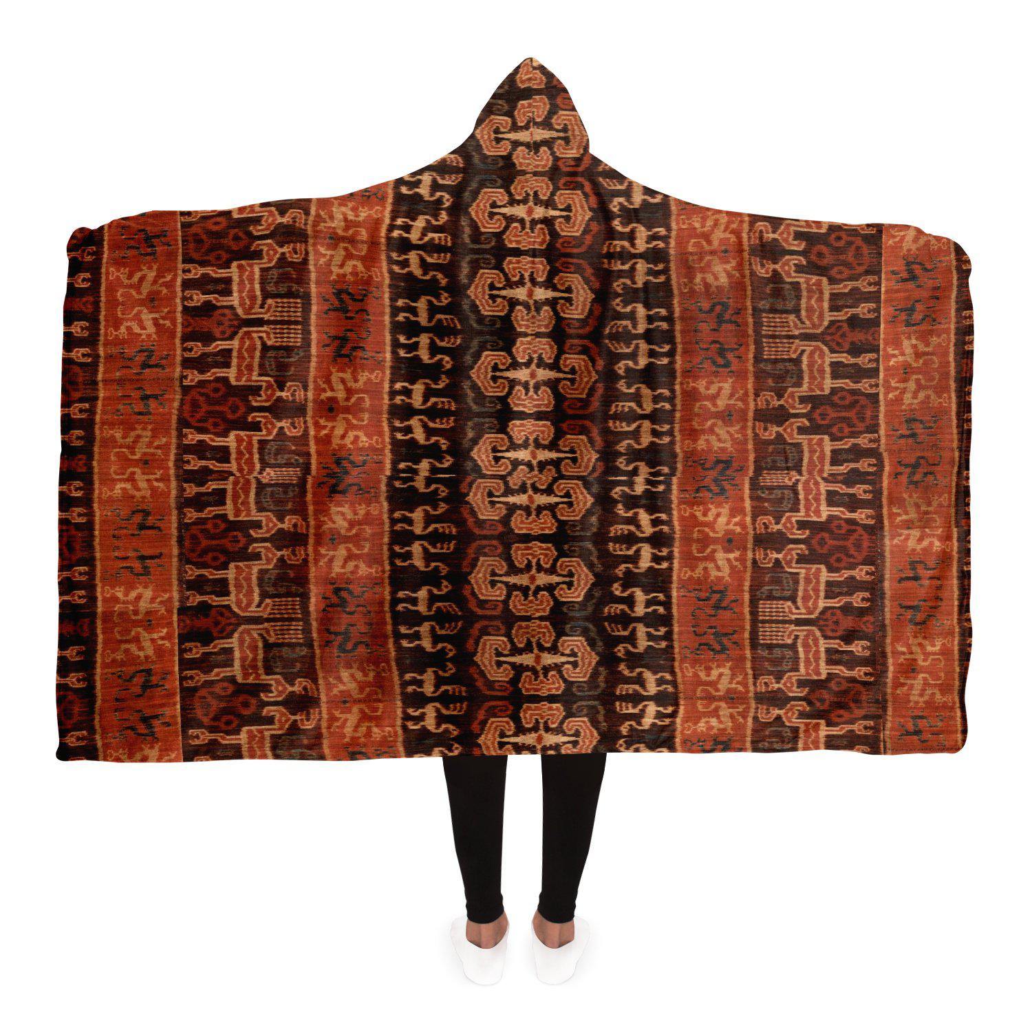 Hooded Blanket - AOP Adult / Premium Sherpa Hooded Blanket, Indonesian Ikat Design