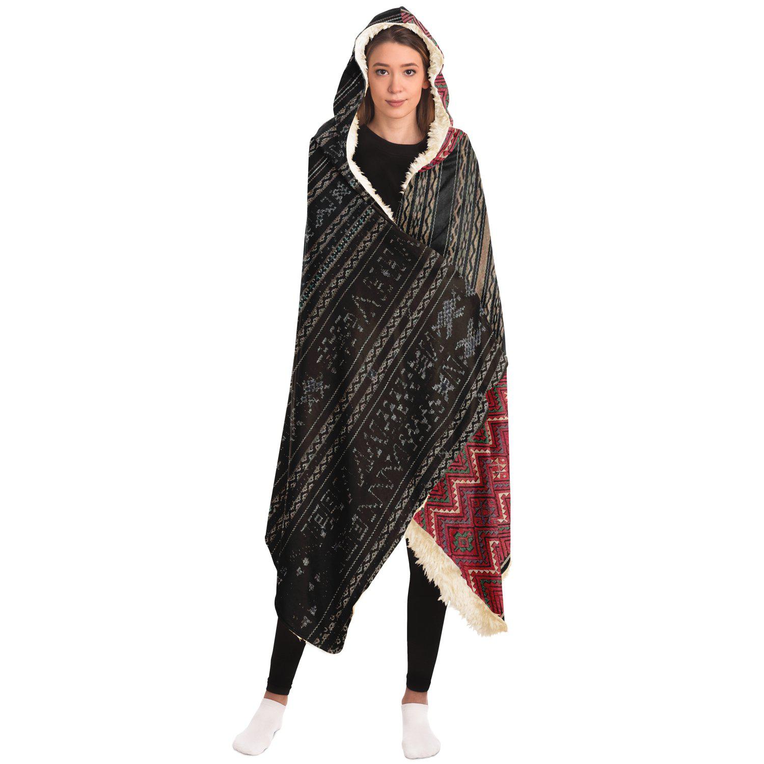 Hooded Blanket - AOP Hooded Blanket, Li Culture Traditional Textile Design