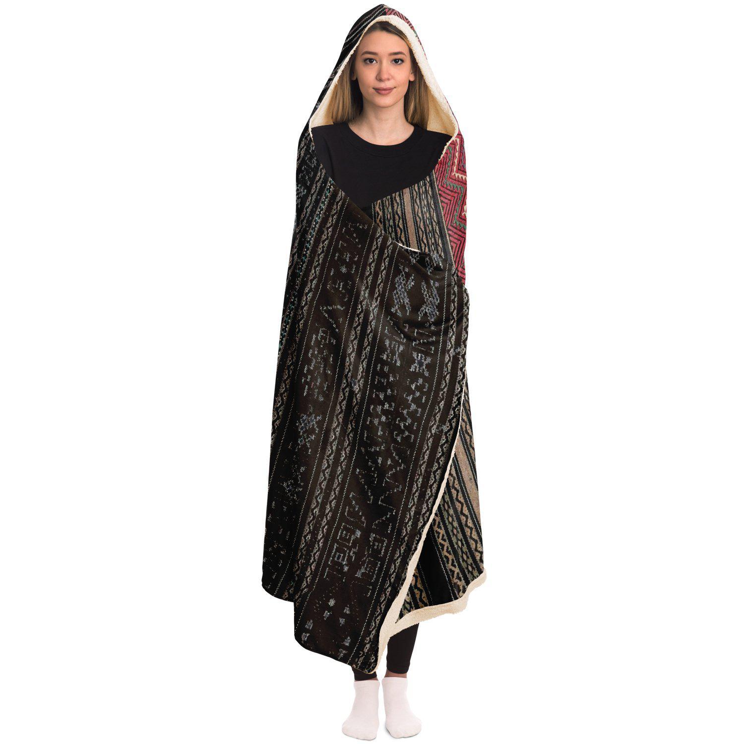 Hooded Blanket - AOP Hooded Blanket, Li Culture Traditional Textile Design