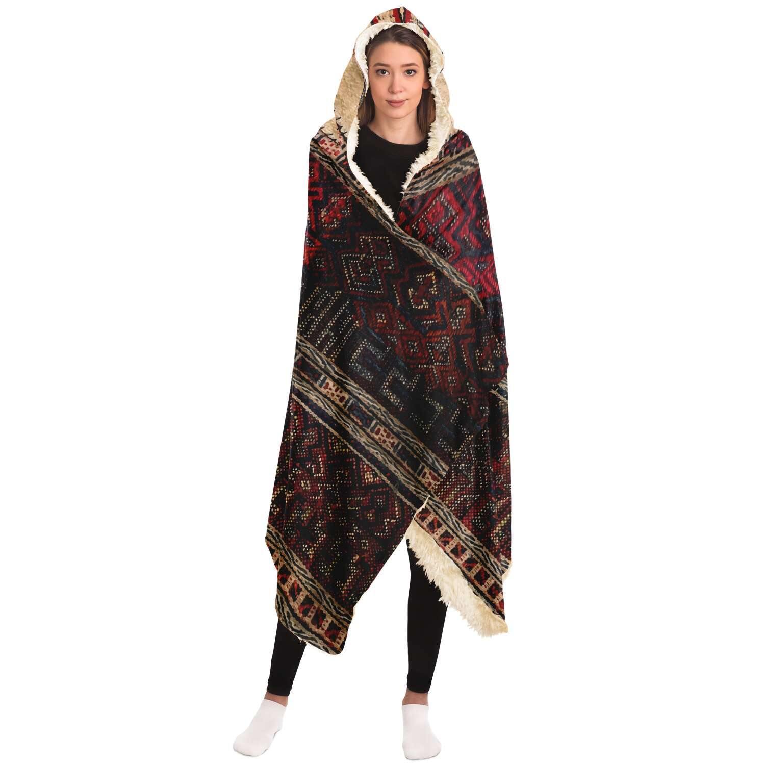 Hooded Blanket - AOP Hooded Blanket, Li Culture Traditional Textile Design