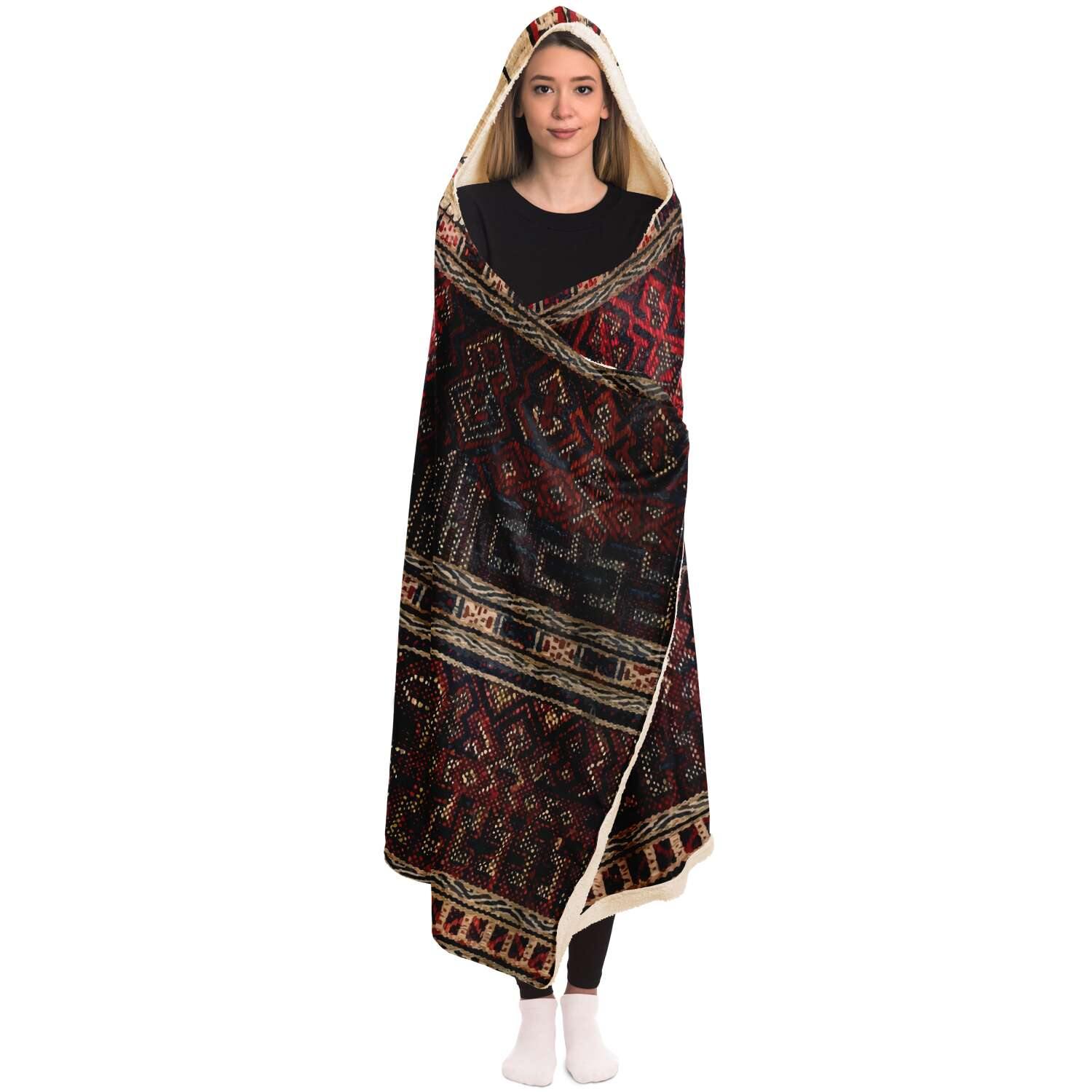 Hooded Blanket - AOP Hooded Blanket, Li Culture Traditional Textile Design