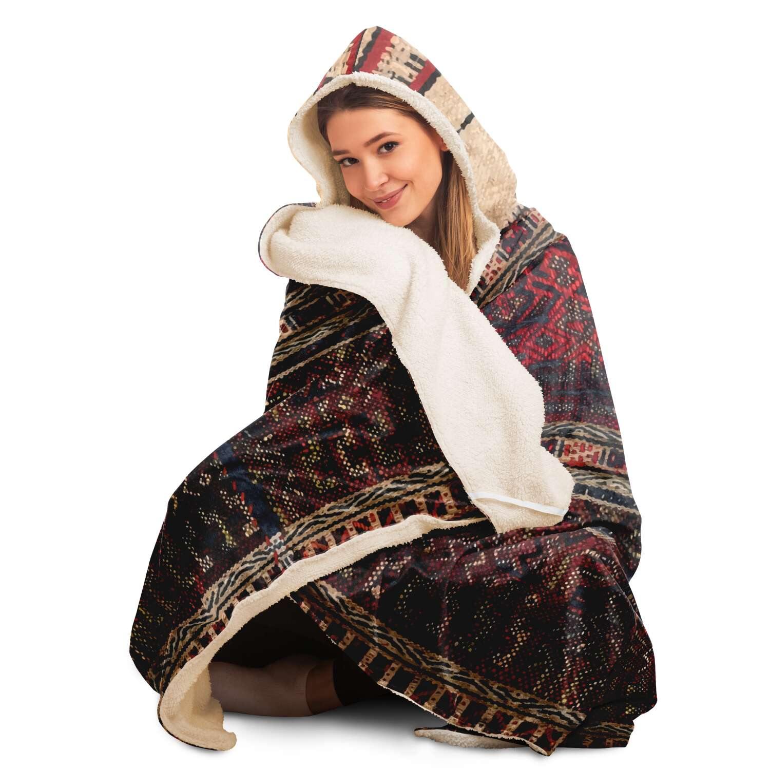 Hooded Blanket - AOP Hooded Blanket, Li Culture Traditional Textile Design