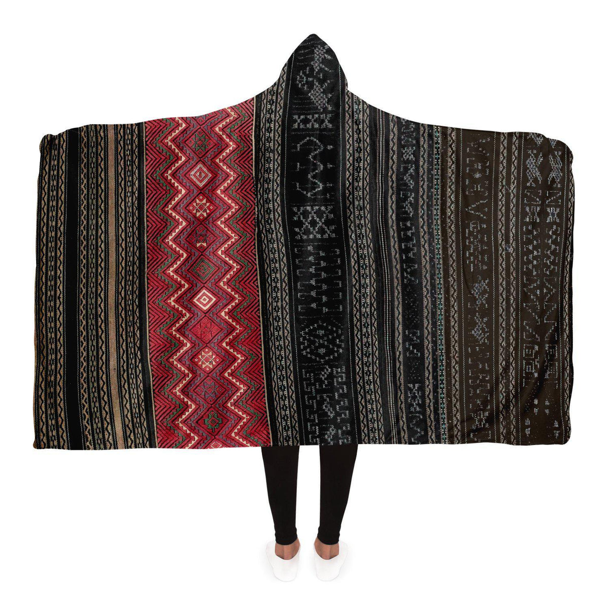 Hooded Blanket - AOP Adult / Premium Sherpa Hooded Blanket, Li Culture Traditional Textile Design