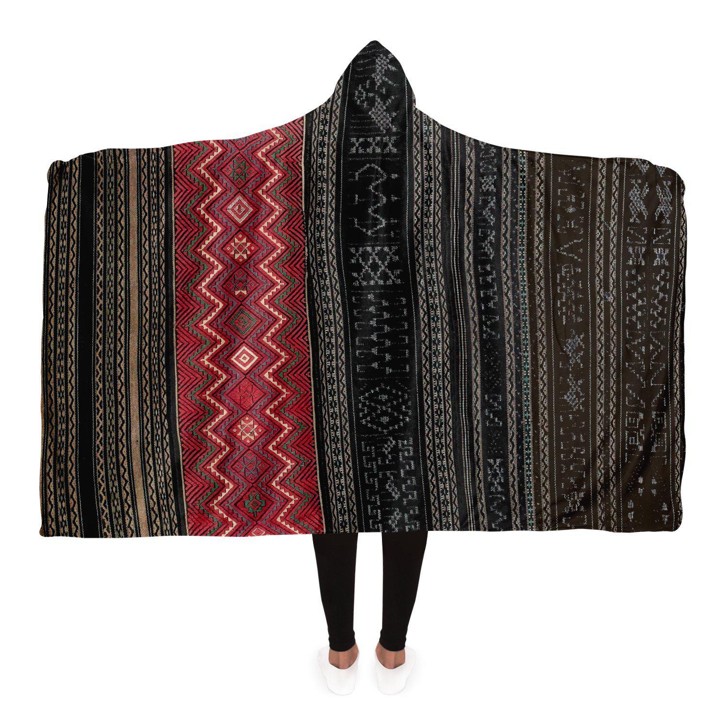 Hooded Blanket - AOP Adult / Premium Sherpa Hooded Blanket, Li Culture Traditional Textile Design