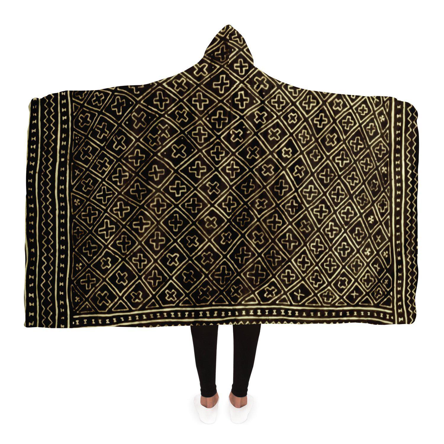 Hooded Blanket - AOP Adult / Premium Sherpa Hooded Blanket, Mali Mudcloth African Inspired