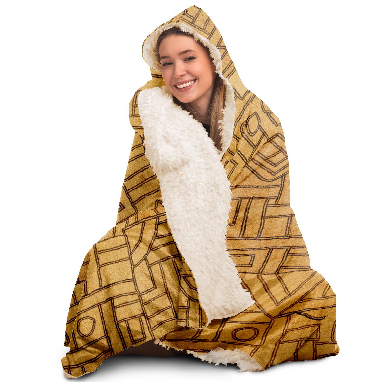 Hooded Blanket - AOP Hooded Blanket, (Mali) Traditional Kuba Cloth Design