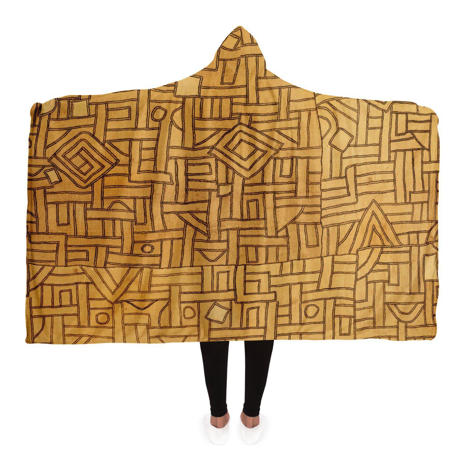 Hooded Blanket - AOP Adult / Premium Sherpa Hooded Blanket, (Mali) Traditional Kuba Cloth Design