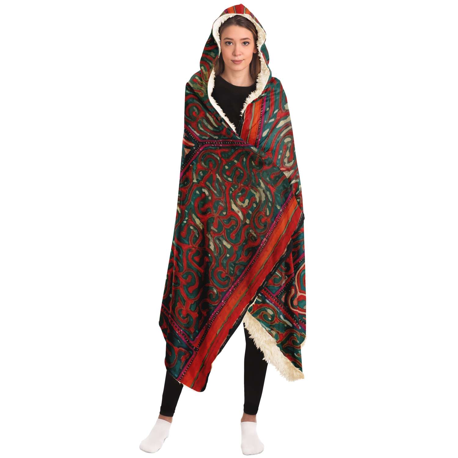 Hooded Blanket - AOP Hooded Blanket, Miao Culture Antique, Traditional Design