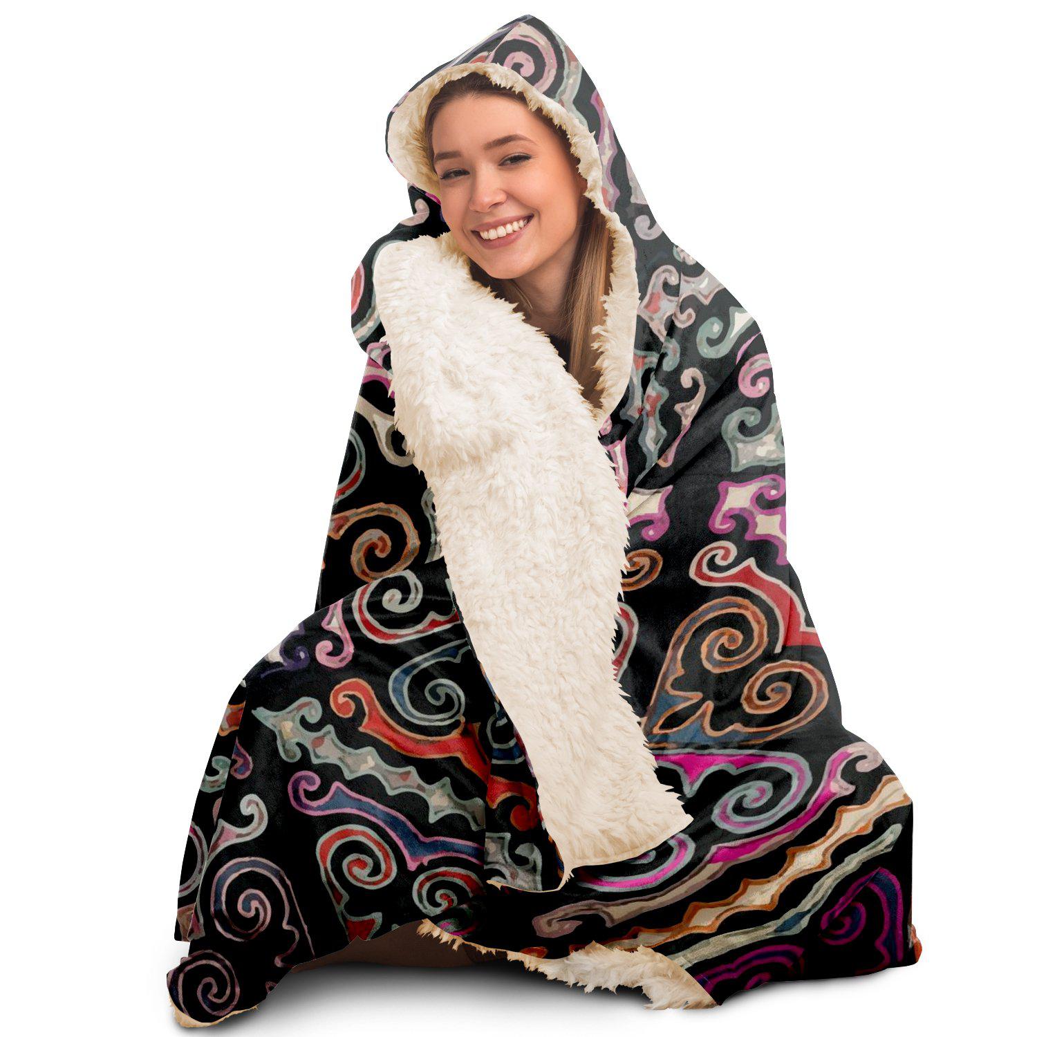 Hooded Blanket - AOP Hooded Blanket, Miao Culture Antique, Traditional Design