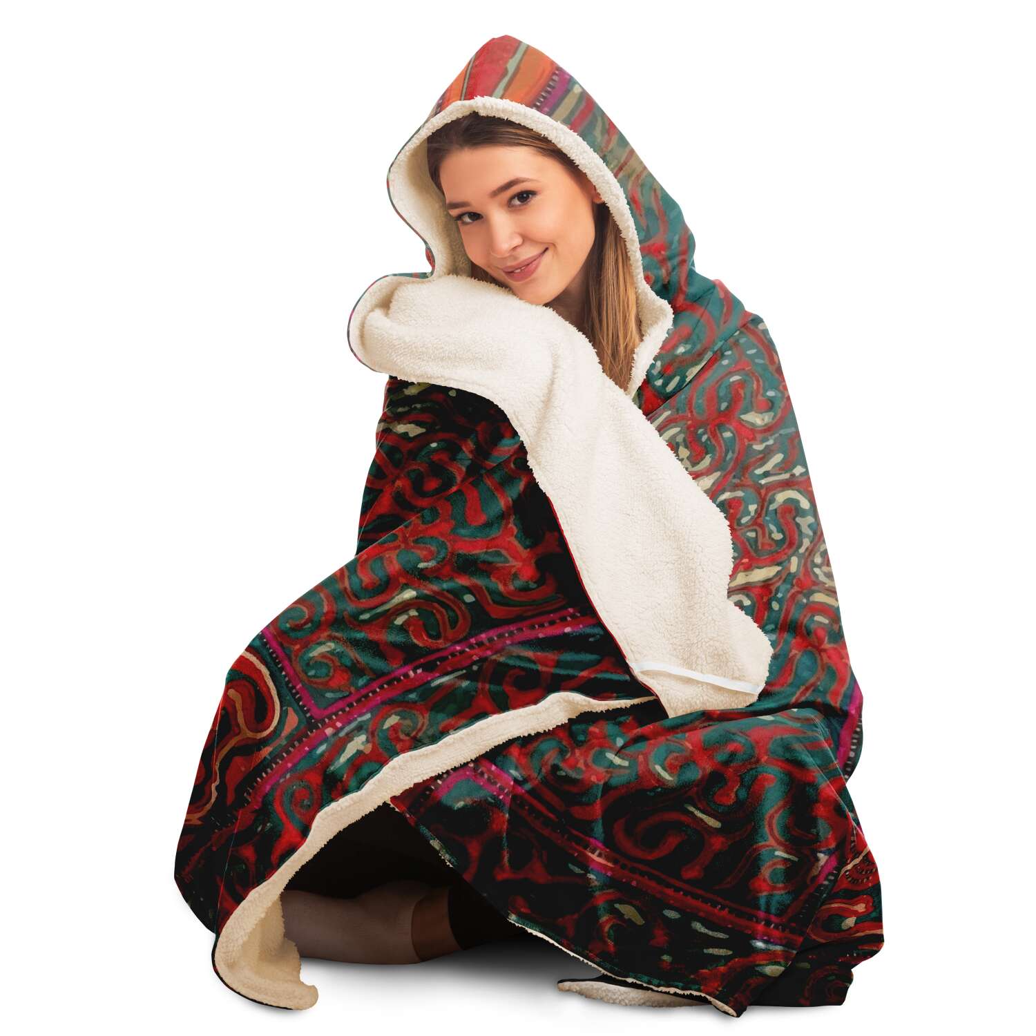 Hooded Blanket - AOP Hooded Blanket, Miao Culture Antique, Traditional Design