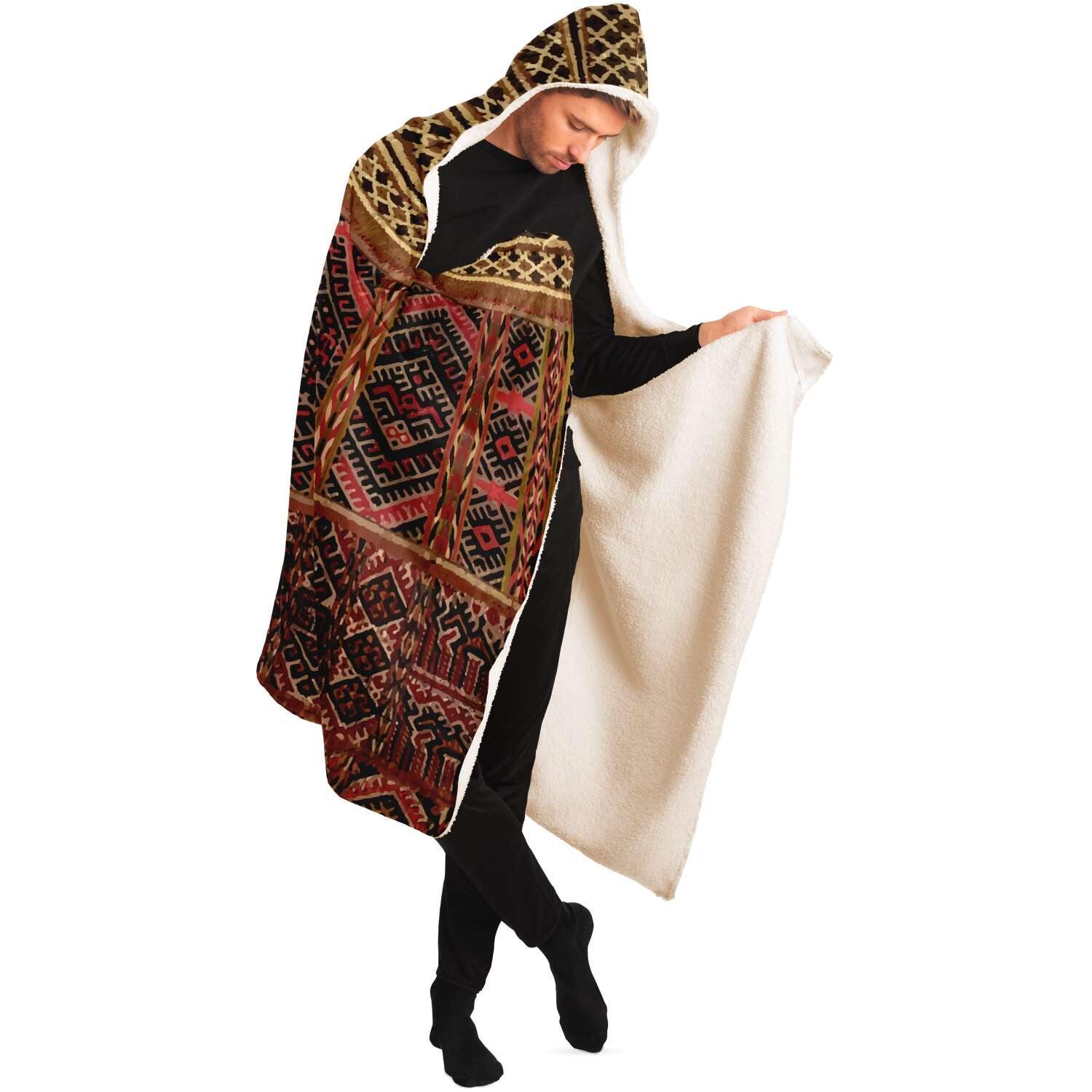 Hooded Blanket, Miao Culture Antique, Traditional Design | Sherpa Lined Hooded Blanket