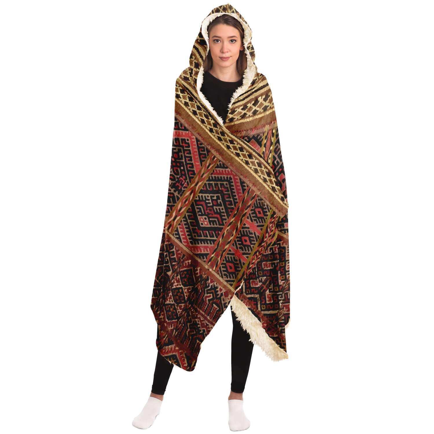 Hooded Blanket, Miao Culture Antique, Traditional Design | Sherpa Lined Hooded Blanket