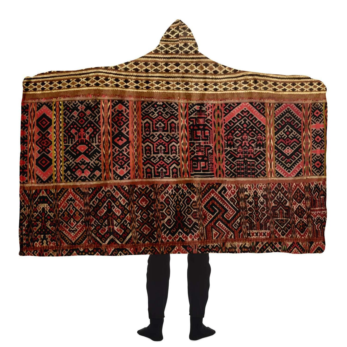 Hooded Blanket, Miao Culture Antique, Traditional Design | Sherpa Lined Hooded Blanket
