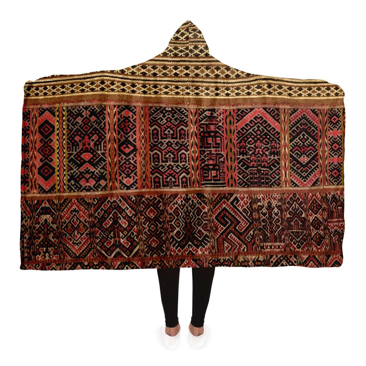 Hooded Blanket - AOP Adult / Premium Sherpa Hooded Blanket, Miao Culture Antique, Traditional Design | Sherpa Lined Hooded Blanket