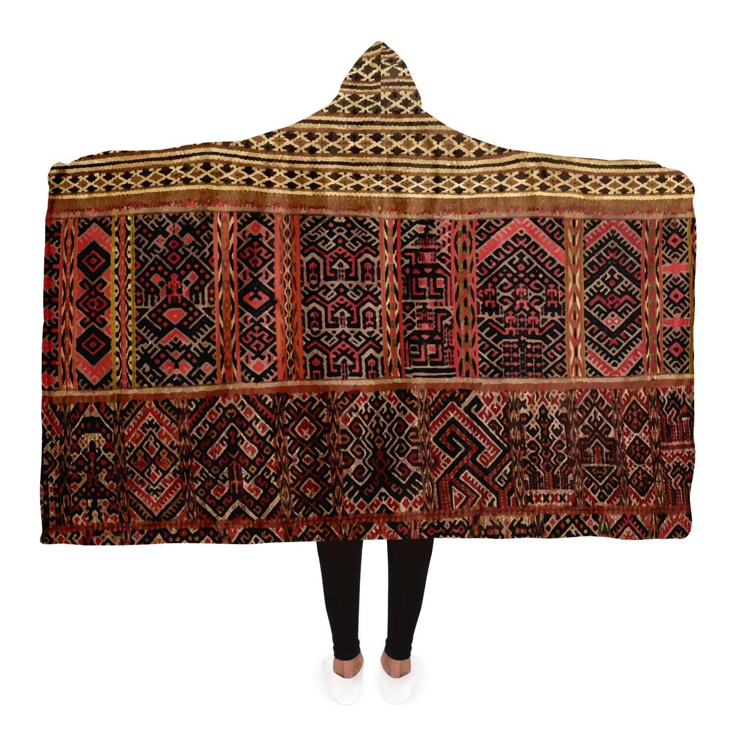Hooded Blanket, Miao Culture Antique, Traditional Design | Sherpa Lined Hooded Blanket