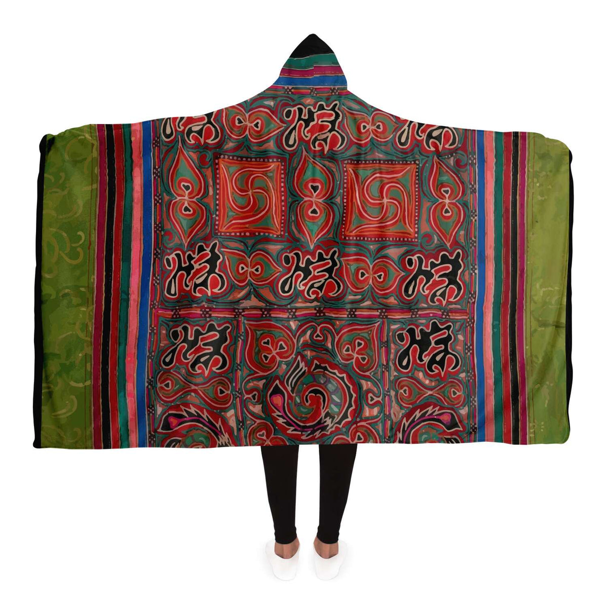 Hooded Blanket - AOP Adult / Premium Sherpa Hooded Blanket, Miao Culture Antique, Traditional Design