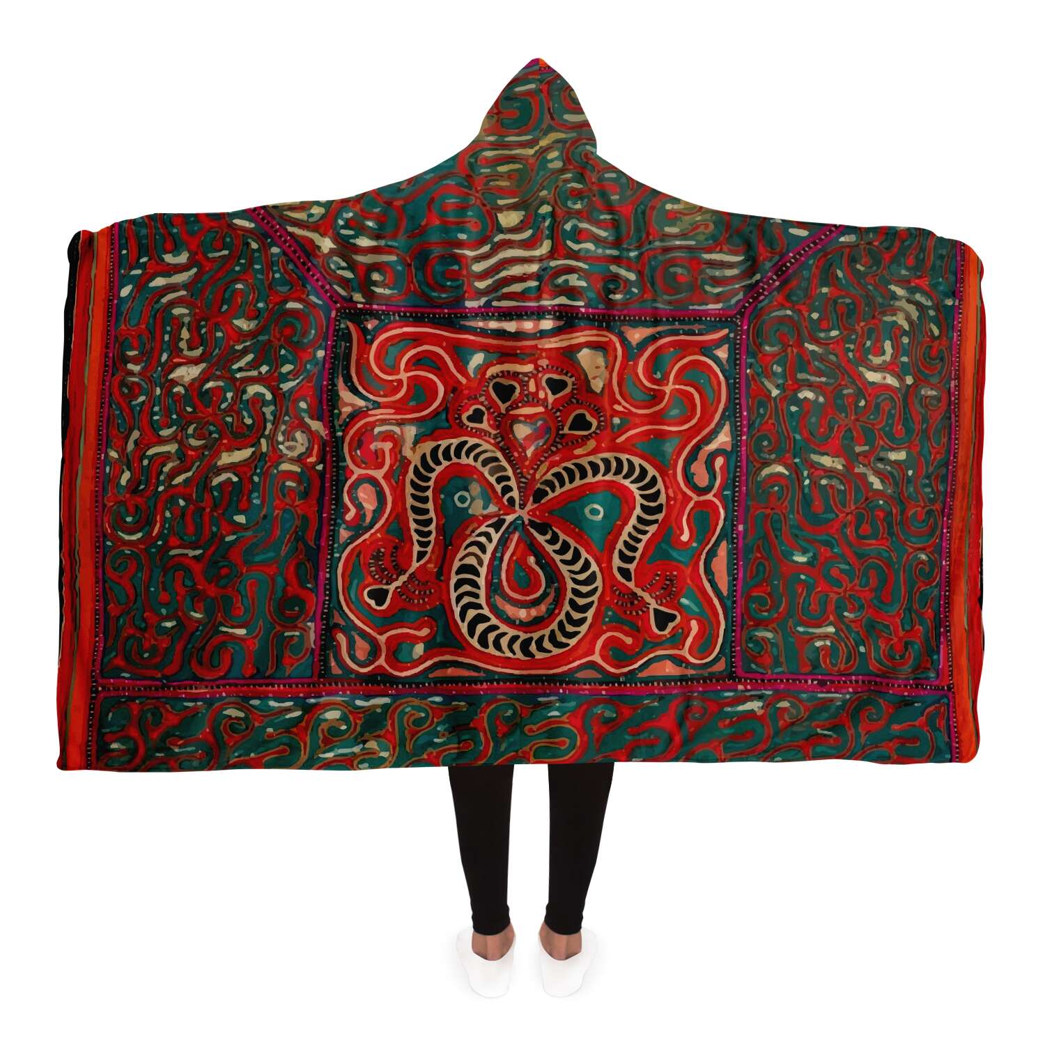 Hooded Blanket - AOP Adult / Premium Sherpa Hooded Blanket, Miao Culture Antique, Traditional Design