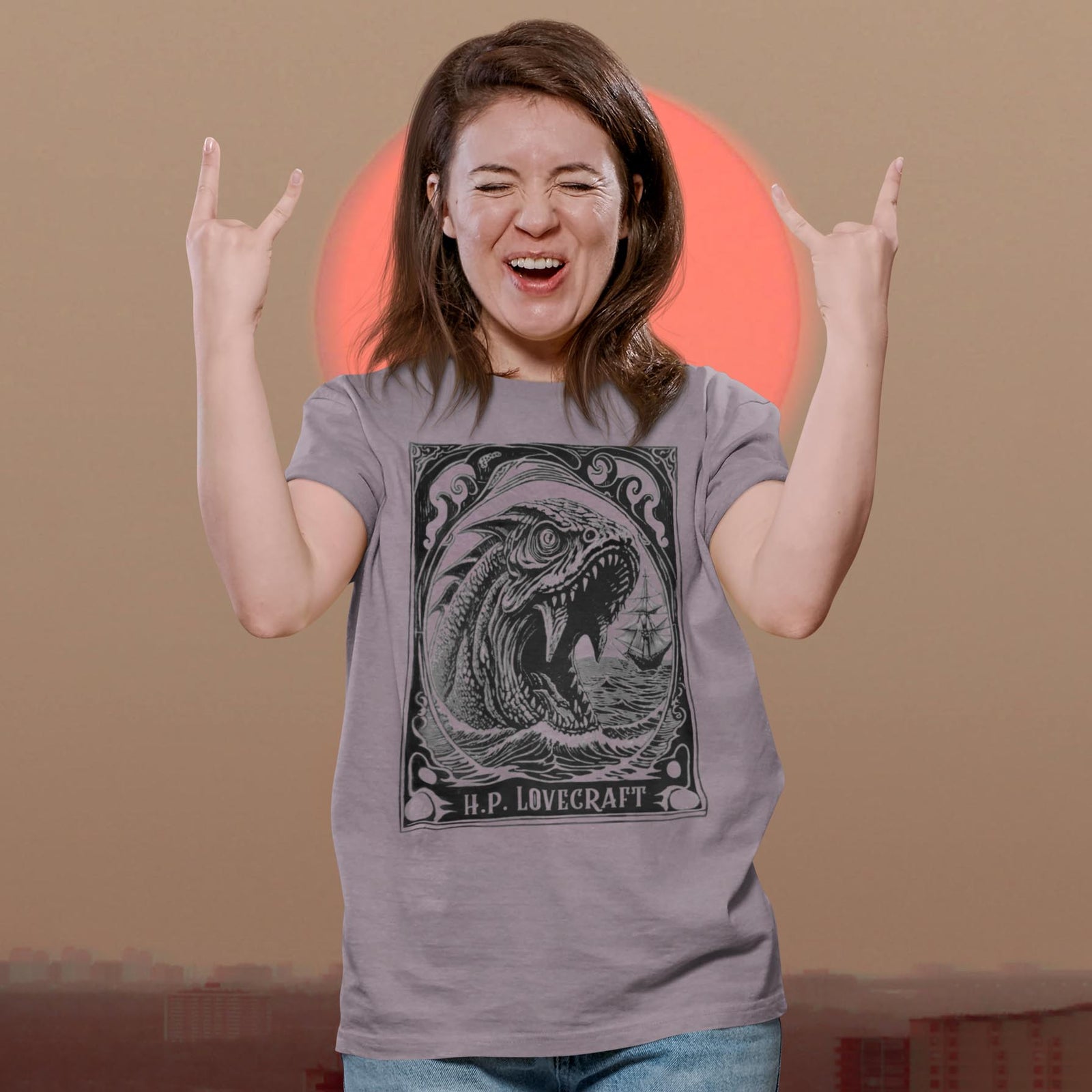 T-Shirts HP Lovecraft, Dagon & The Deep Ones | Ancient Supernatural God | Sea Monster Horror Graphic Art T-Shirt