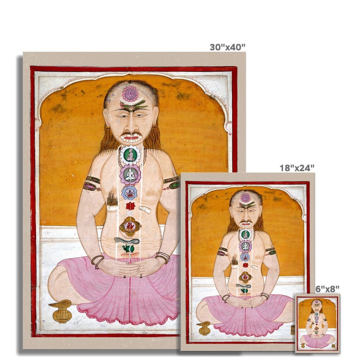 Indian Chakras Kundalini Raja Hatha Yoga Hindu Shiva Sidhi, Sadhu Vedic Kundalini Vedic Nadis Meditation Vintage Giclee Fine Art Print