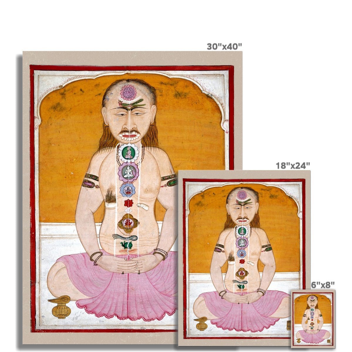 giclee 6"x8" Indian Chakras Kundalini Raja Hatha Yoga Hindu Shiva Sidhi, Sadhu Vedic Kundalini Vedic Nadis Meditation Vintage Giclee Fine Art Print
