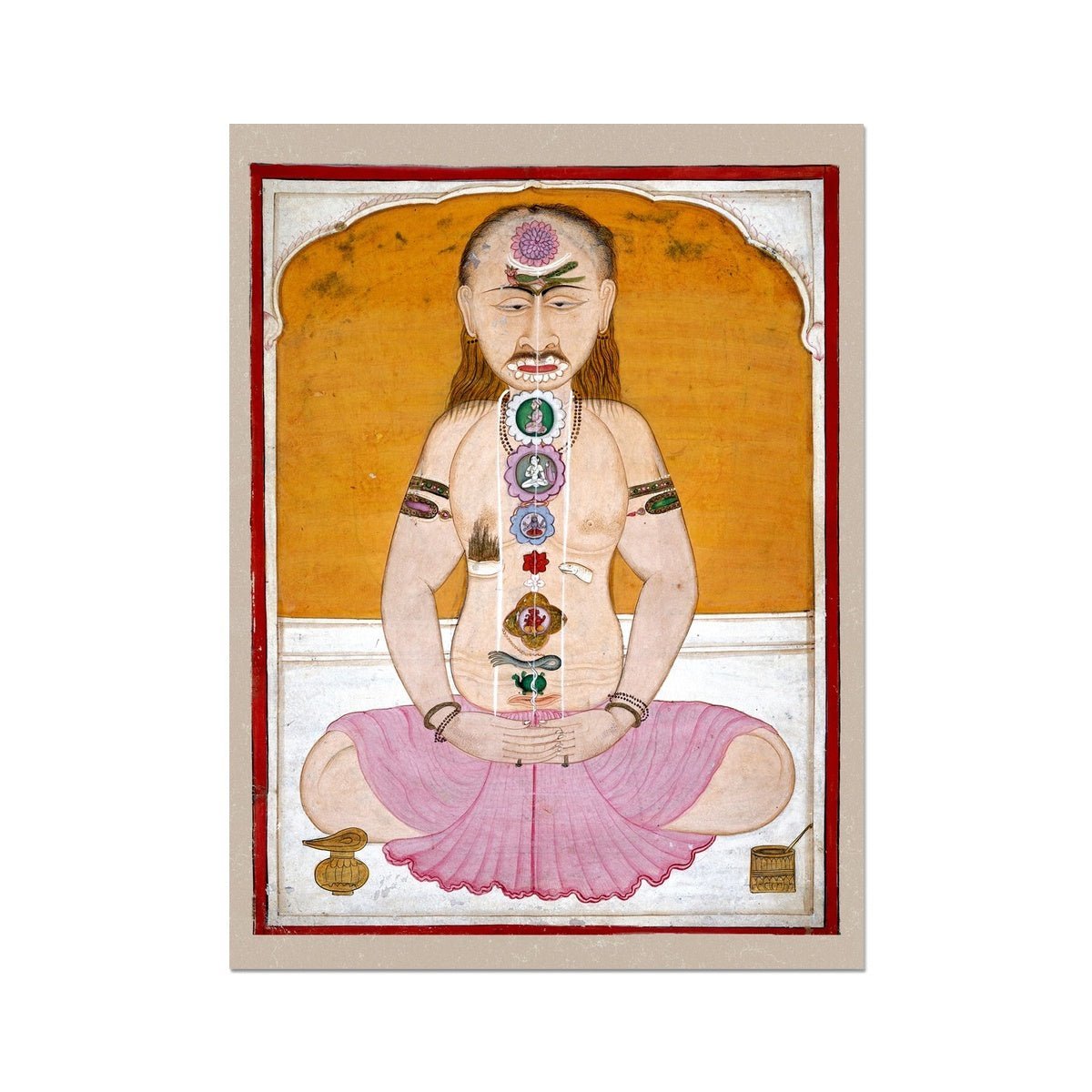 giclee Indian Chakras Kundalini Raja Hatha Yoga Hindu Shiva Sidhi, Sadhu Vedic Kundalini Vedic Nadis Meditation Vintage Giclee Fine Art Print