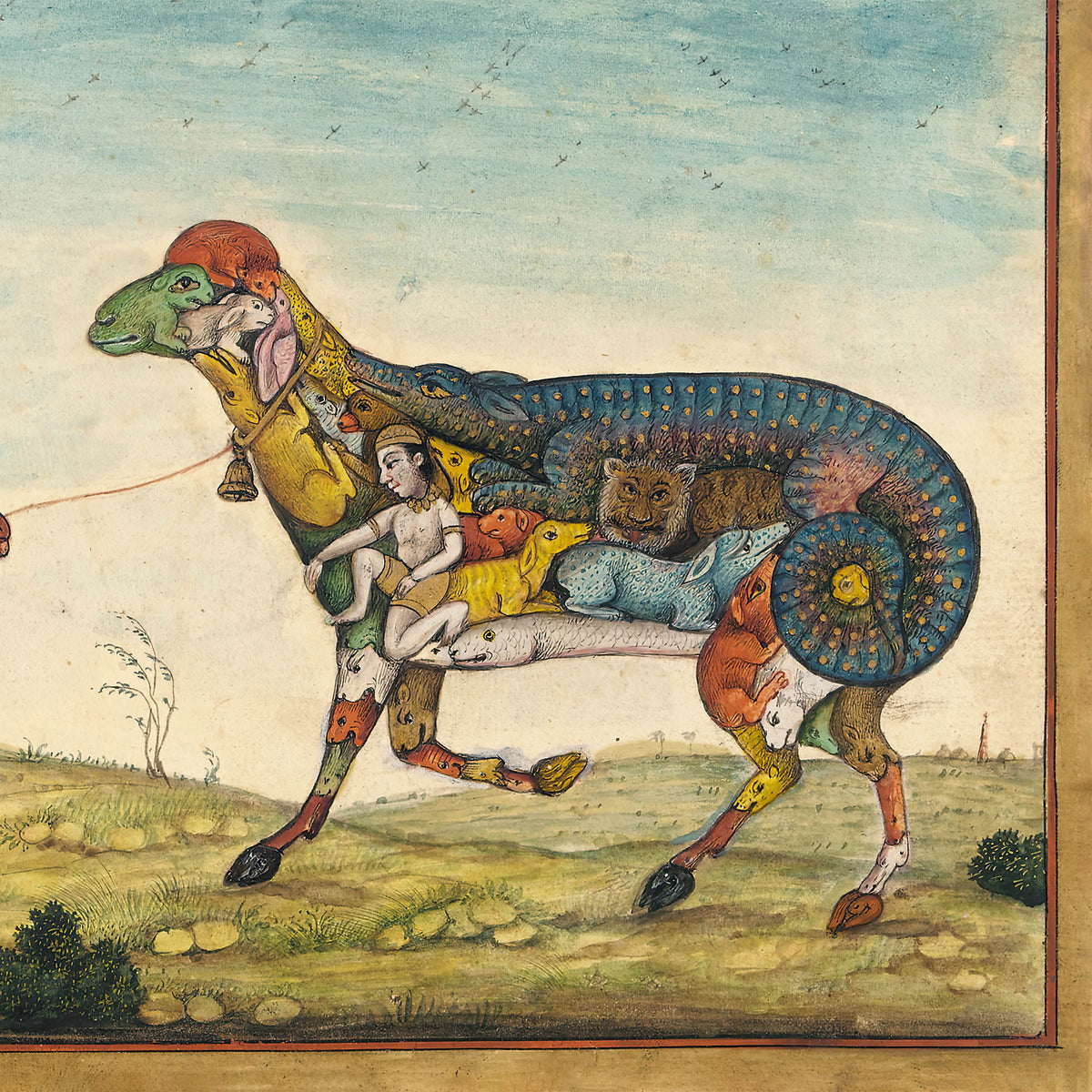 Indian Demon Leading a Surreal Composite Sheep | Persian Folklore Mythology | Mughal-Period Islamic Fine Art Print