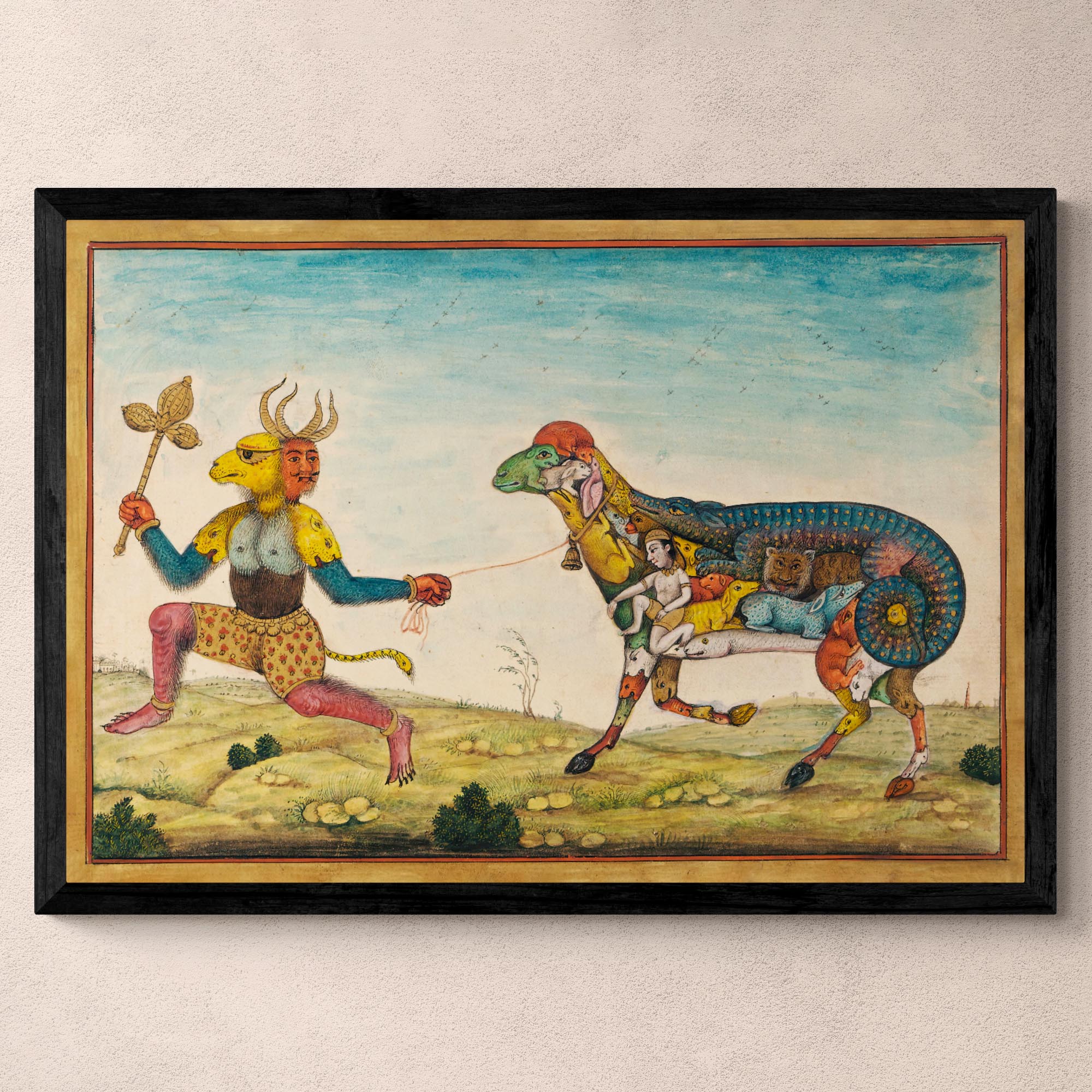 Fine art Indian Demon Leading a Surreal Composite Sheep | Persian Folklore Mythology | Mughal-Period Islamic Fine Art Print