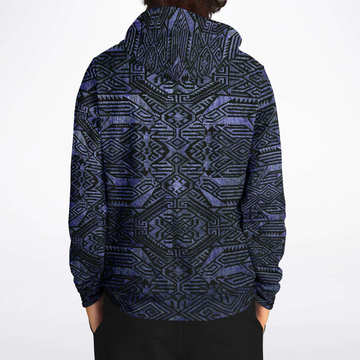 Indonesian-Ikat Inspired Purple Blueberry Violet Pullover Unisex Hoodie, Sacred Geometry Clothing, Trippy Festival Hoodie