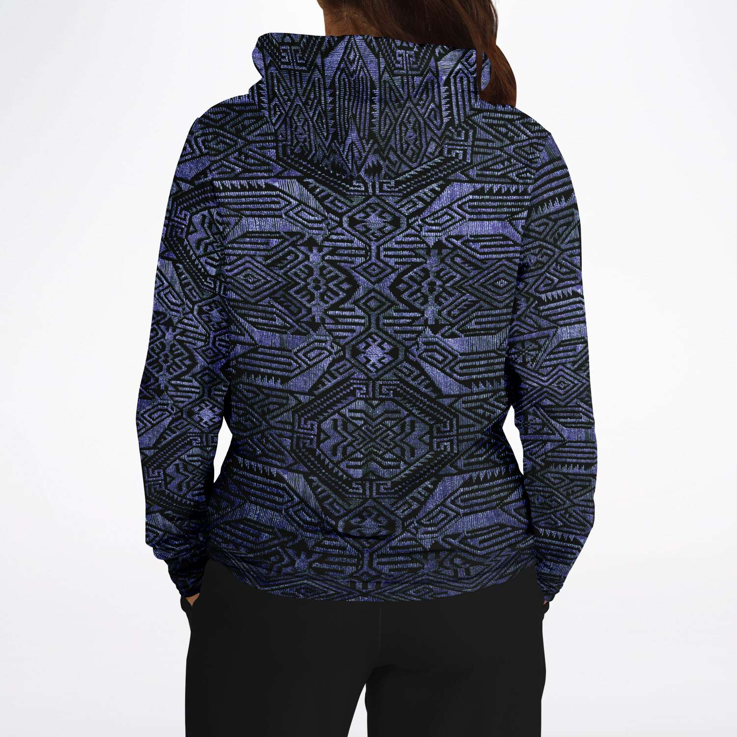 Indonesian-Ikat Inspired Purple Blueberry Violet Pullover Unisex Hoodie, Sacred Geometry Clothing, Trippy Festival Hoodie