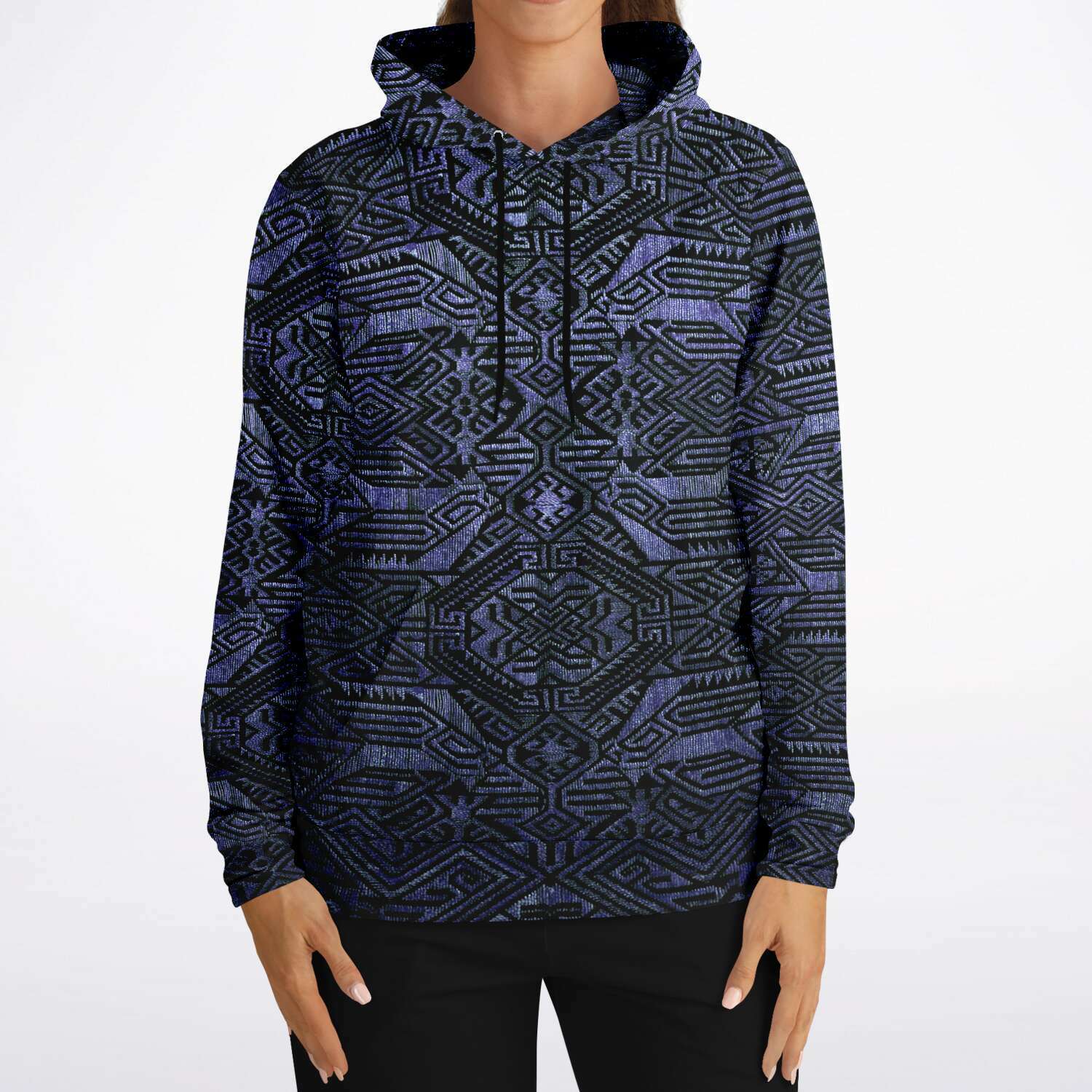 Indonesian-Ikat Inspired Purple Blueberry Violet Pullover Unisex Hoodie, Sacred Geometry Clothing, Trippy Festival Hoodie