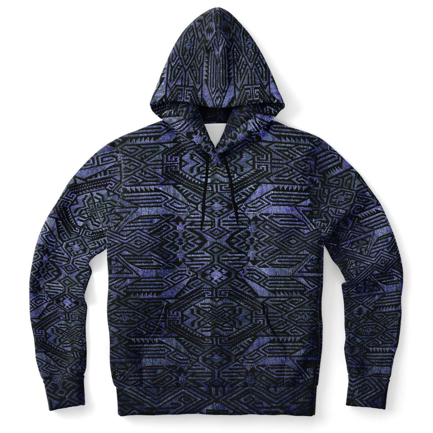Fashion Hoodie - AOP XS Indonesian-Ikat Inspired Purple Blueberry Violet Pullover Unisex Hoodie, Sacred Geometry Clothing, Trippy Festival Hoodie