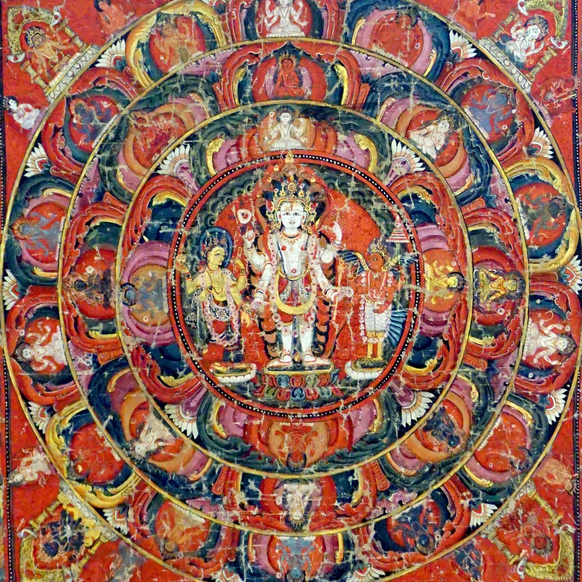 T-shirt XS Indra and Garuda Nepali Buddhist Mandala Thangka | Buddhist and Hindu Deity | Nature & Wisdom Mythology Graphic Art T-Shirt