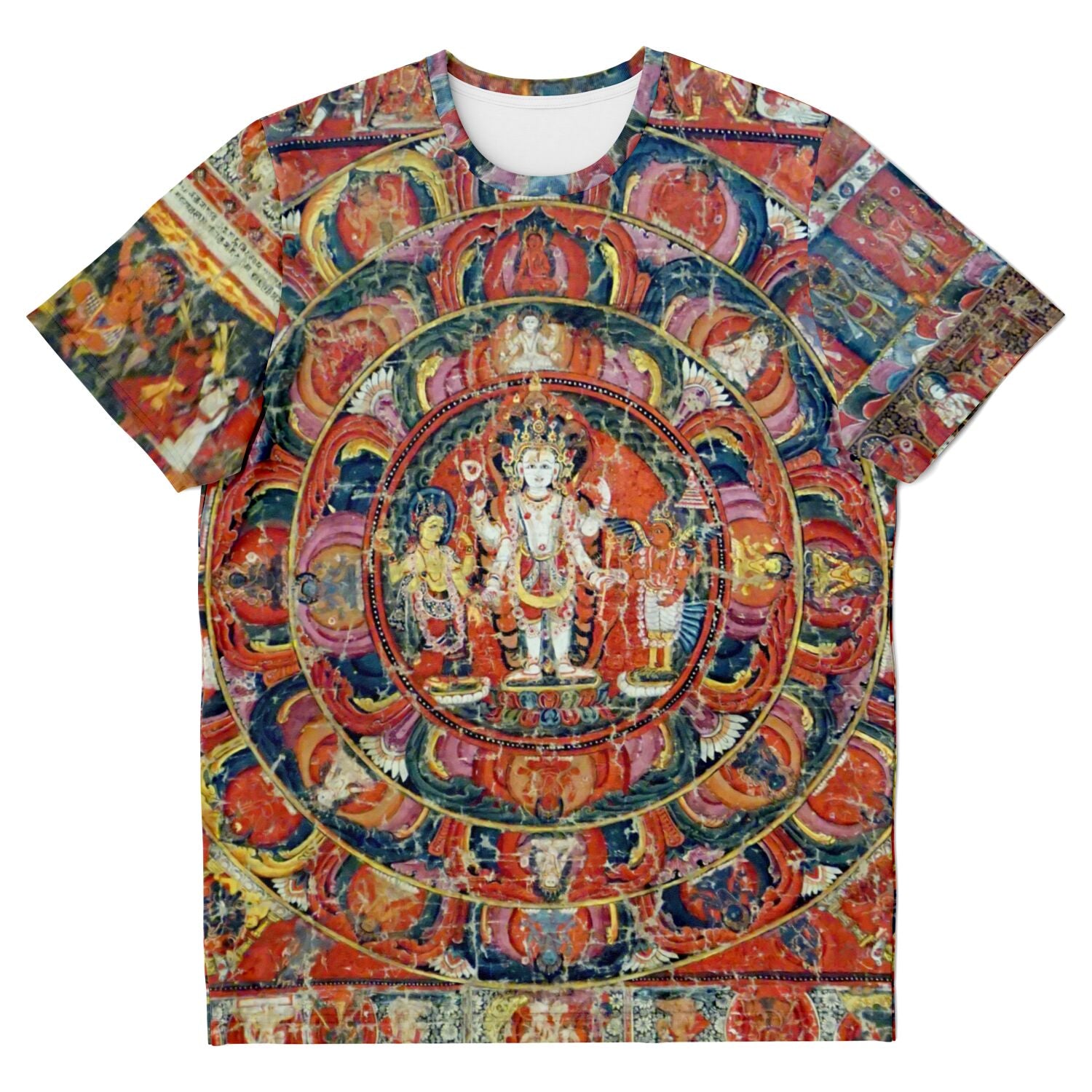 T-shirt XS Indra and Garuda Nepali Buddhist Mandala Thangka | Buddhist and Hindu Deity | Nature & Wisdom Mythology Graphic Art T-Shirt