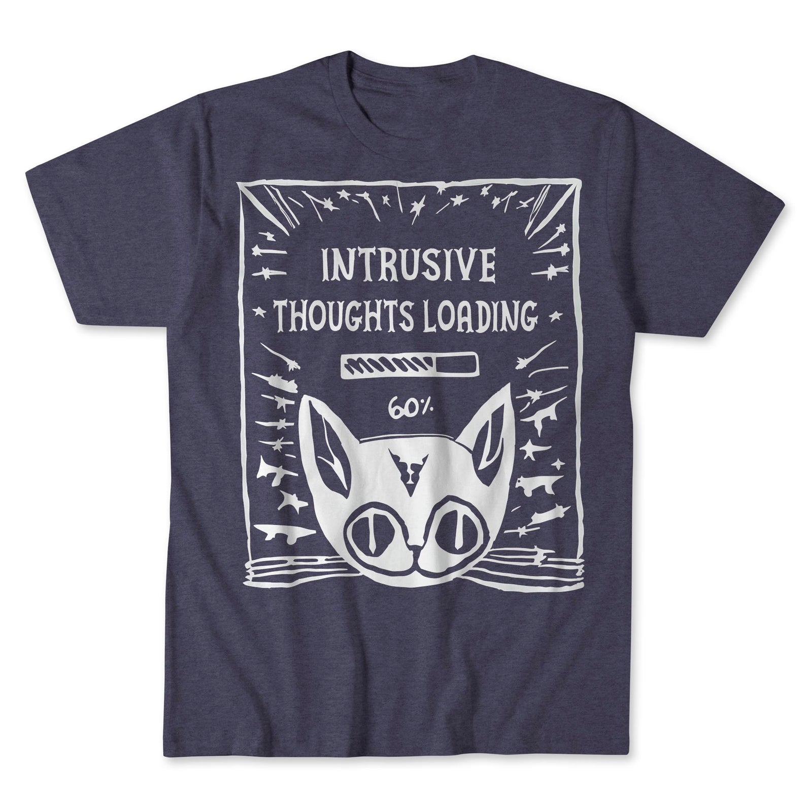 Intrusive Thoughts Loading | Schrödinger's Cat, Mental Health, Absurd Hand-Drawn Lithograph, Weirdcore Graphic Art T-Shirt