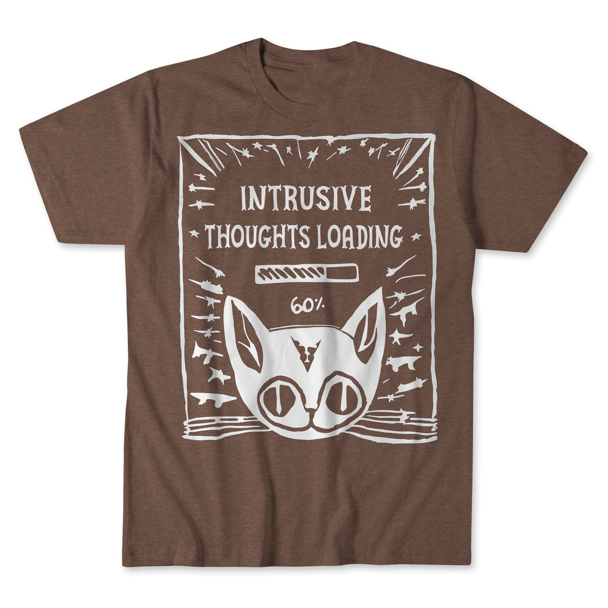 Intrusive Thoughts Loading | Schrödinger's Cat, Mental Health, Absurd Hand-Drawn Lithograph, Weirdcore Graphic Art T-Shirt