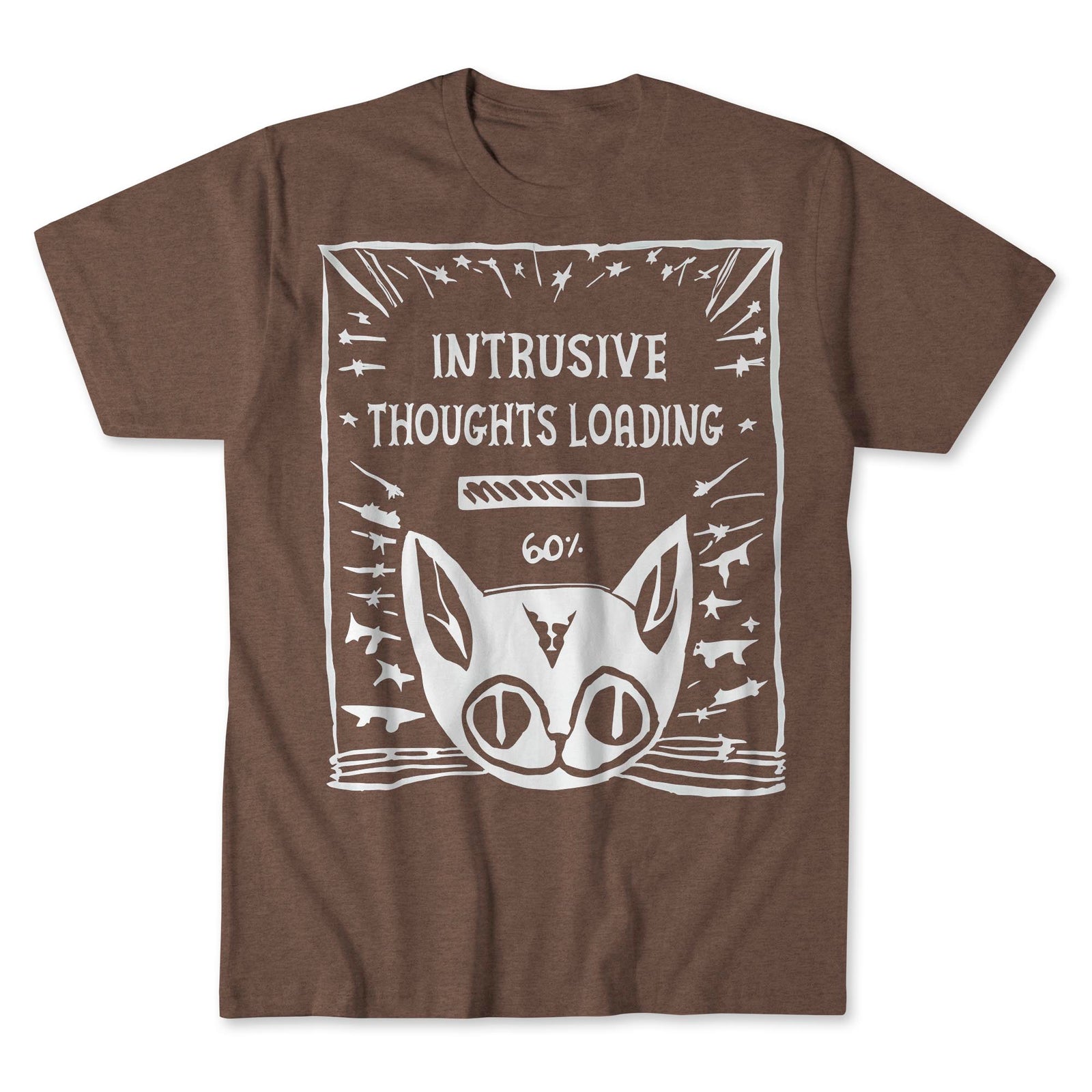 Intrusive Thoughts Loading | Schrödinger's Cat, Mental Health, Absurd Hand-Drawn Lithograph, Weirdcore Graphic Art T-Shirt