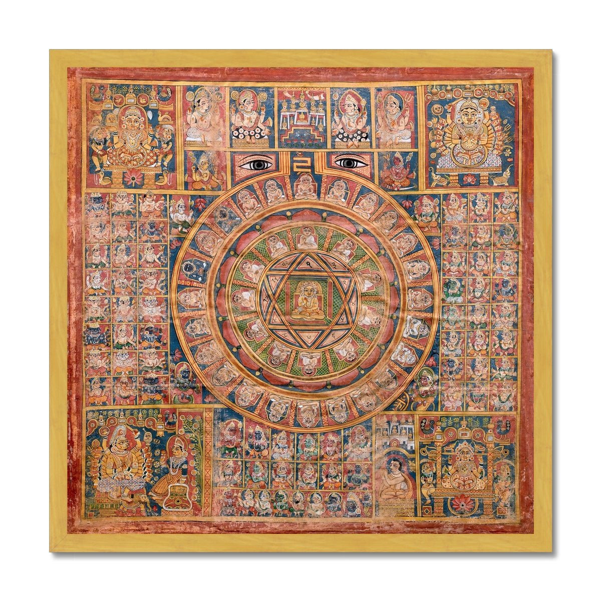 Fine art 12"x12" / Gold Frame Jain Tantric Diagram | Indian Mandala, Yantra | Hippie Sacred Geometry, Yoga Spiritual Art, Numerology Framed Art Print