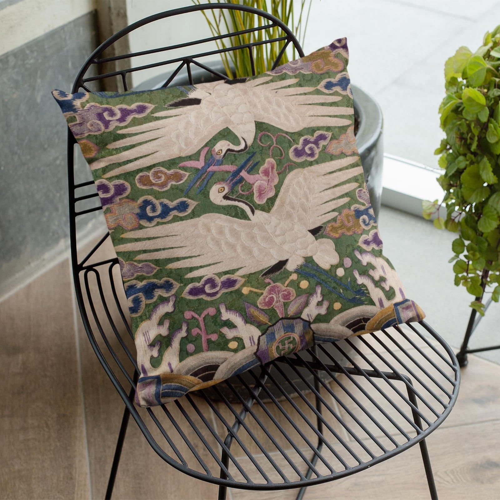 Japanese Heron Tribal Pillows, With Insert - Bird Lovers - Pastel Colors - Swan Art - Asian Accent Decorative Throw Pillow