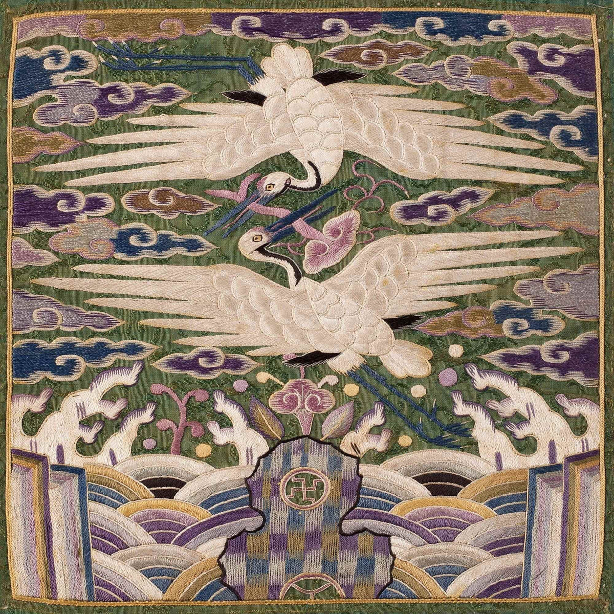 Japanese Heron Tribal Pillows, With Insert - Bird Lovers - Pastel Colors - Swan Art - Asian Accent Decorative Throw Pillow