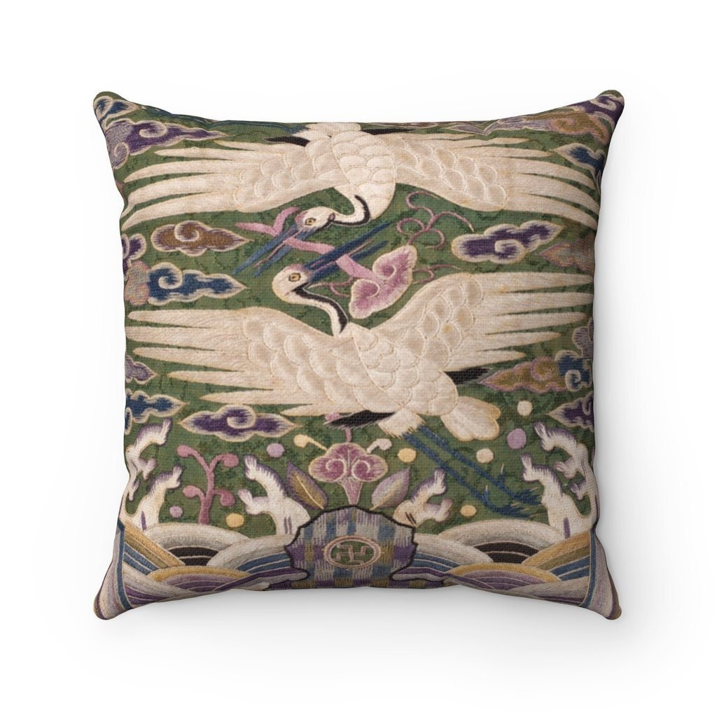 Japanese Heron Tribal Pillows, With Insert - Bird Lovers - Pastel Colors - Swan Art - Asian Accent Decorative Throw Pillow