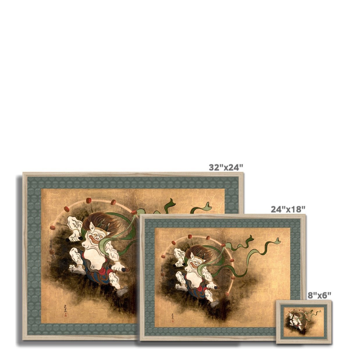 Japanese Thunder God Raijin | Classic Shinto Mythology and Japan Framed Art Print