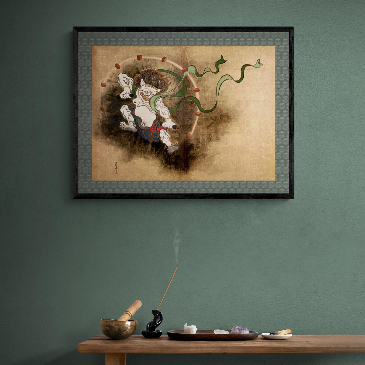 Japanese Thunder God Raijin | Classic Shinto Mythology and Japan Framed Art Print