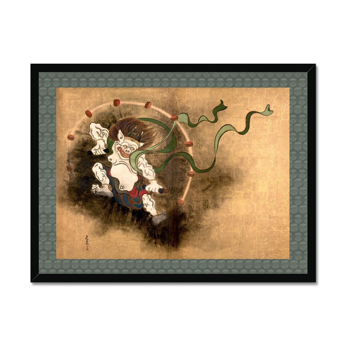 Fine art 8"x6" / Black Frame Japanese Thunder God Raijin | Classic Shinto Mythology and Japan Framed Art Print