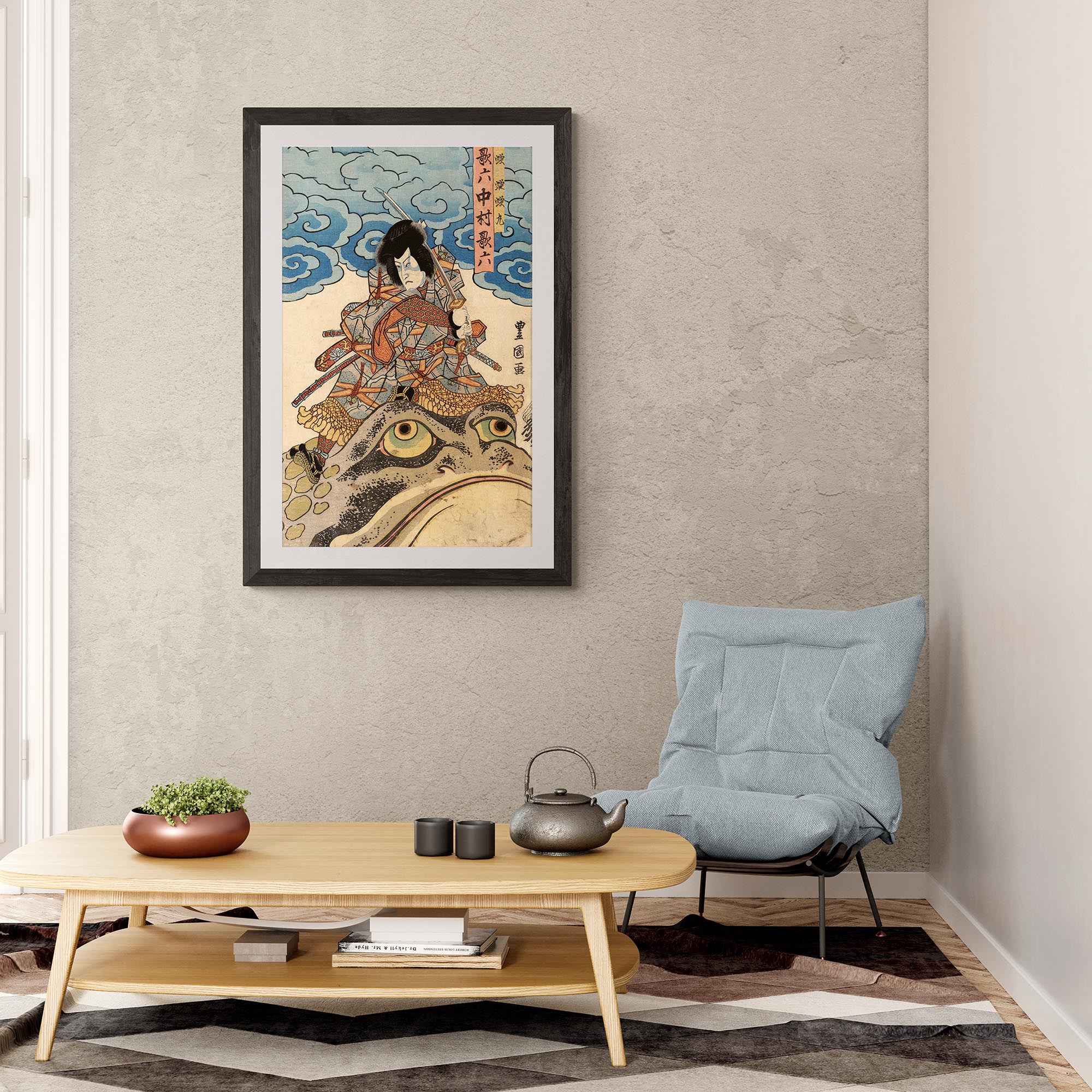 Fine art Jiraiya, The Samurai Warrior, Battles the Sorcerer Orochimaru | Utawgawa Kuniyoshi Toad Art, Fine Art Print