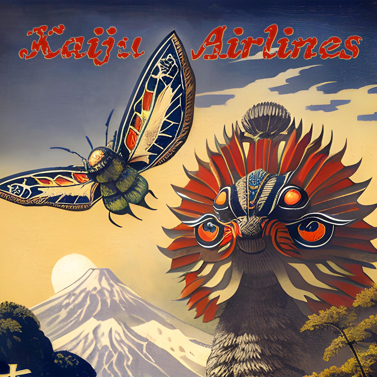 Kaiju Airlines, Monster Island Tour | Surreal Vintage Travel Poster | Godzilla, Ghidorah, Mothra, King Kong, Gamera Fine Art Print