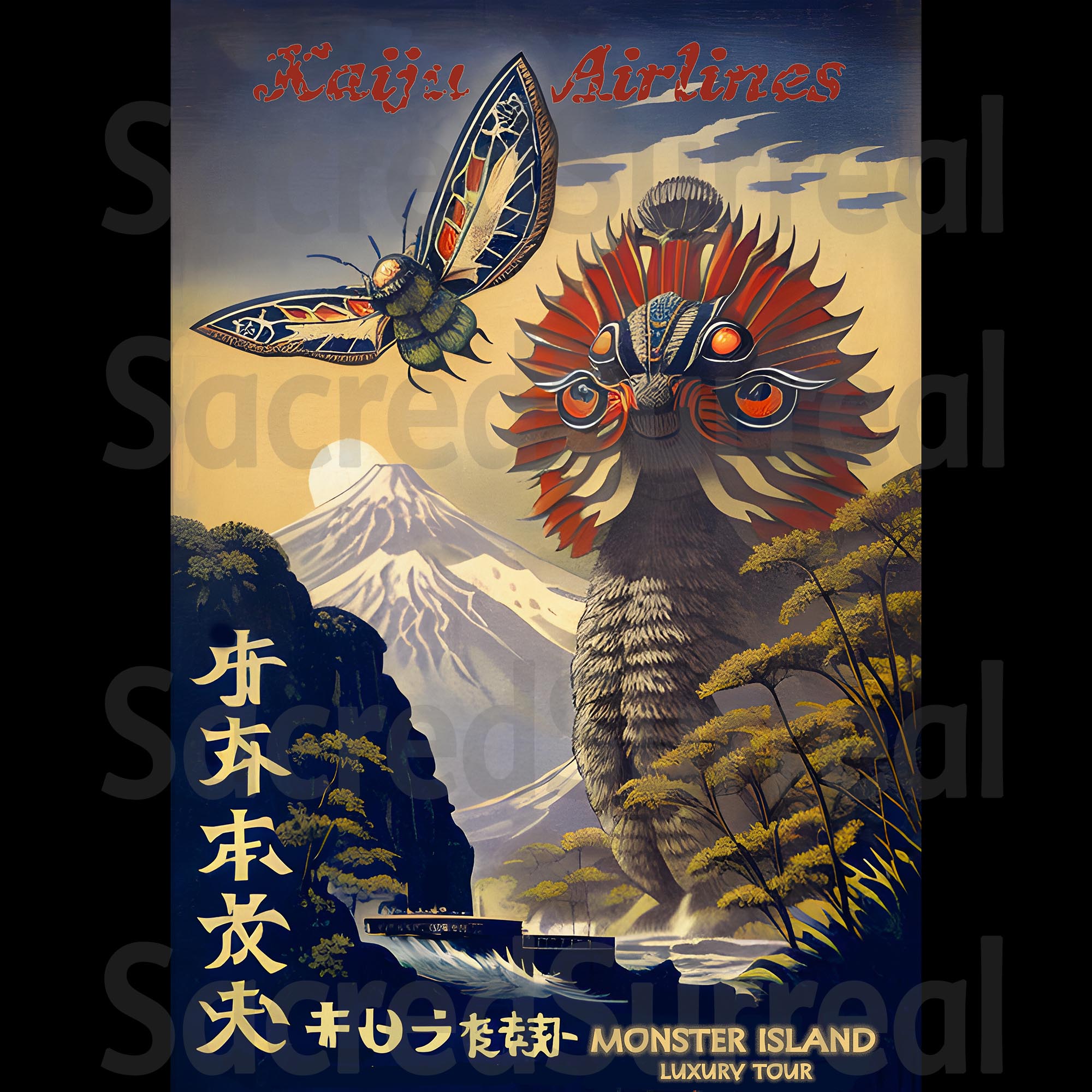 T-Shirts Kaiju Airlines T-Shirt Travel Poster | Godzilla Tee, Ghidorah, Mothra, Gamera Monster Island T-Shirt