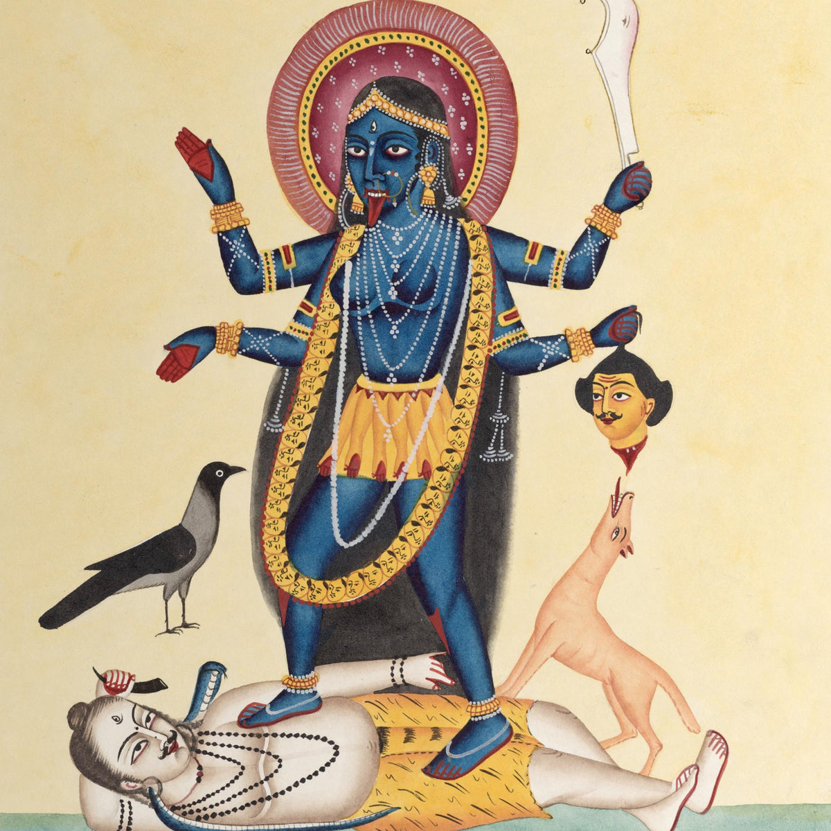 Kali Ma Goddess Wall Art, 1800s. India, Calcutta, Kalighat painting, Hindu Mythology | 19th-Century Fine Art Print